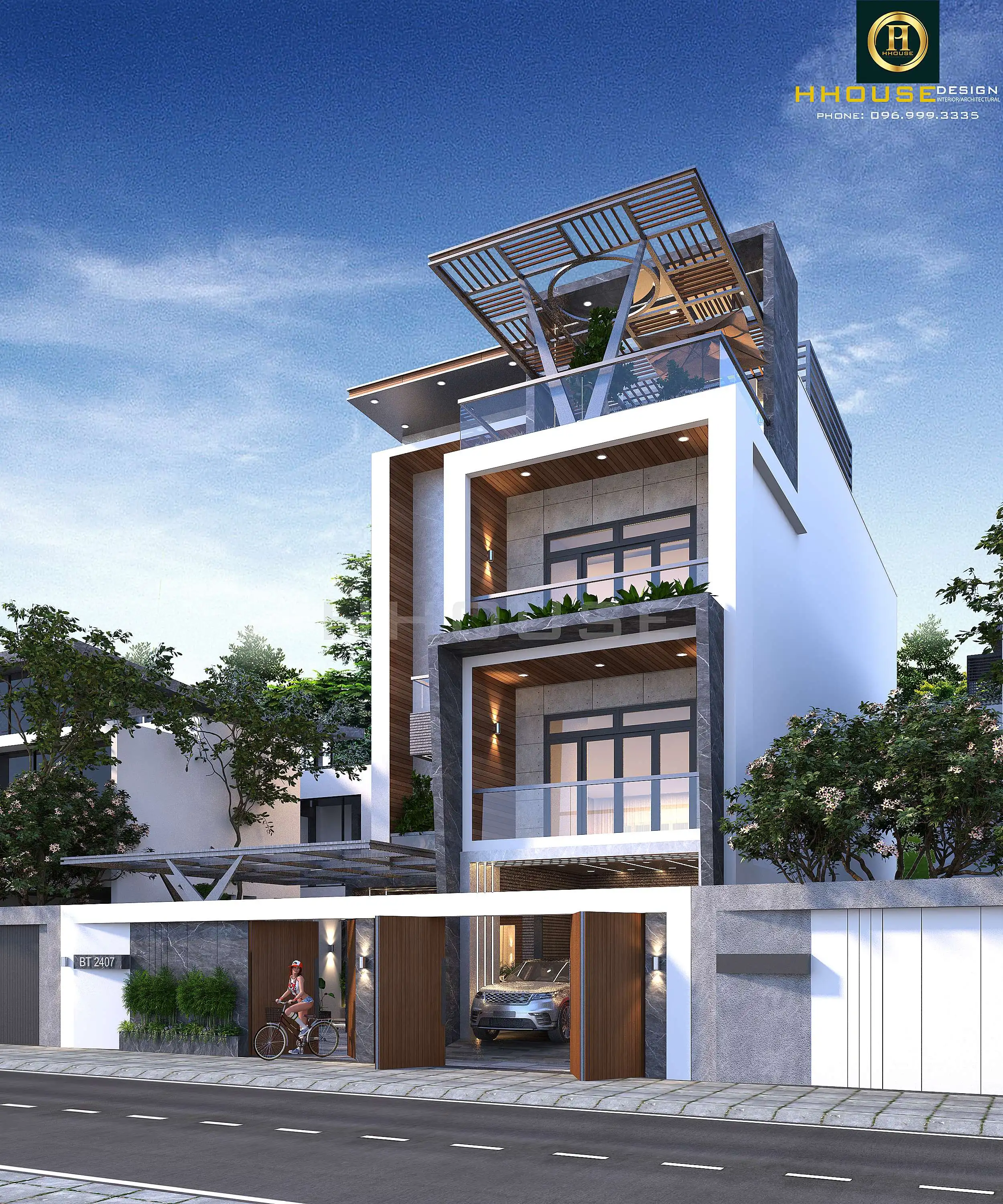 Mẫu biệt thự hiện đại 4 tầng mái bằng tại Hưng Yên HH.KT2403