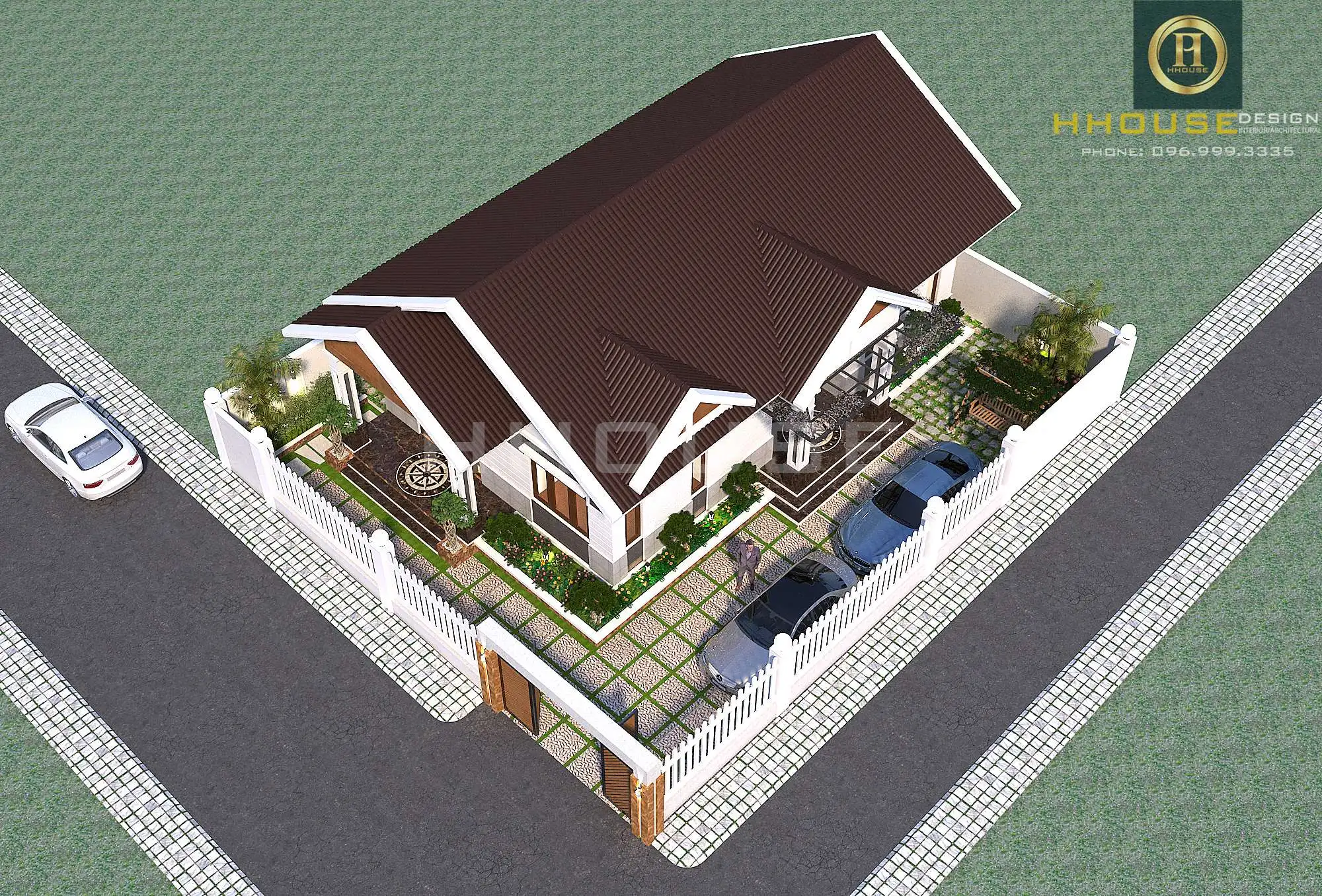 Phối cảnh nhìn từ trên cao với hệ thống mái thái với độ dốc vừa phải tạo nên kiến trúc nổi bật, độ bền cao