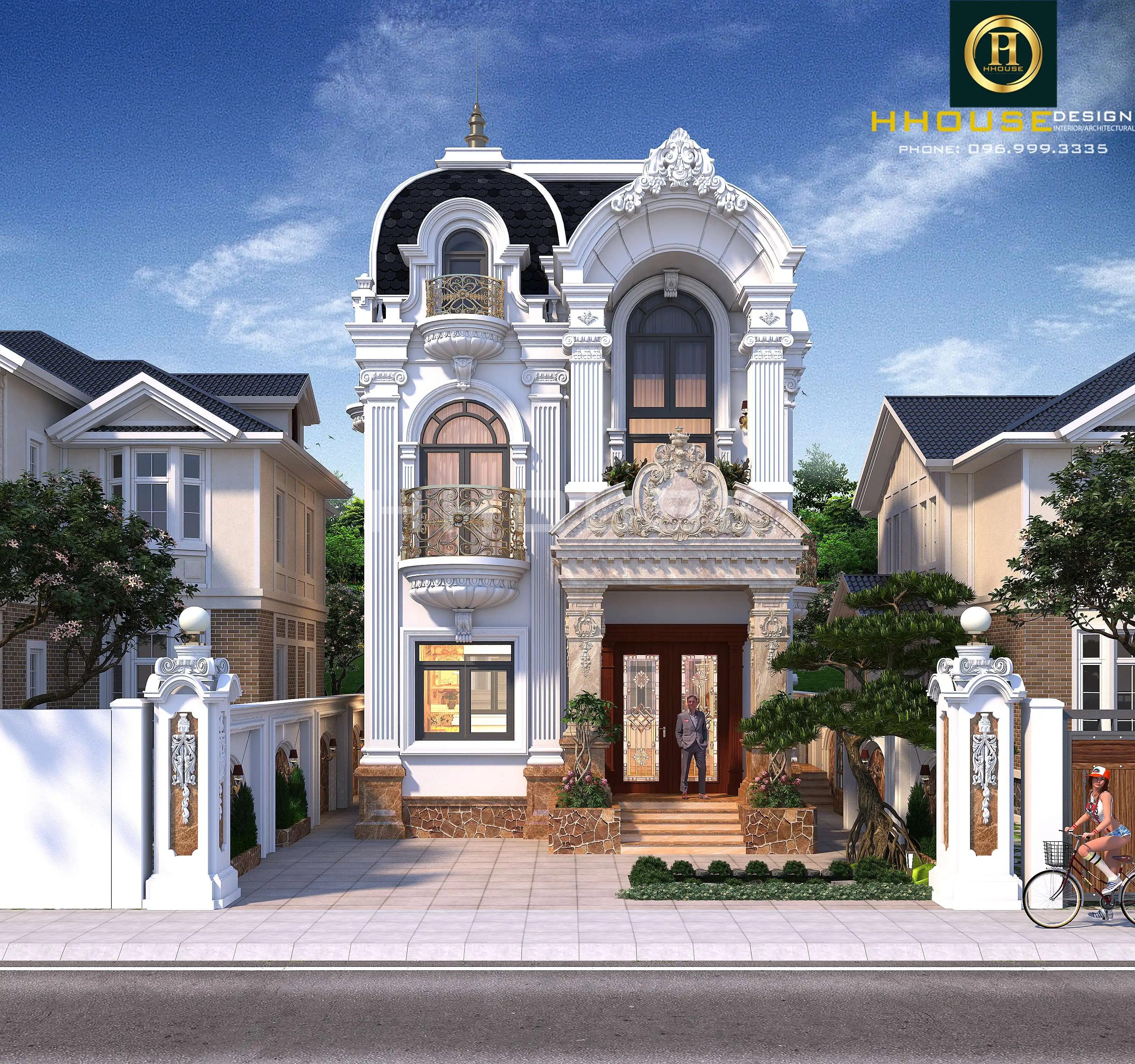 Các hình khối, các đường nét được bố trí đan xen nhau tạo sự cân bằng cho kiến trúc tổng thể
