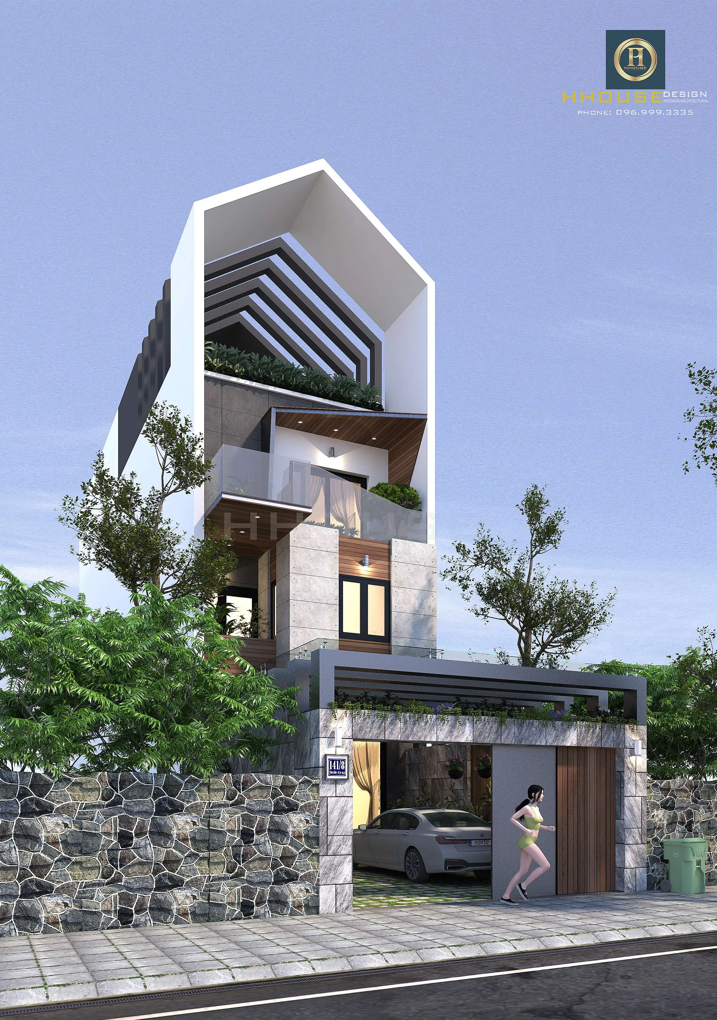 Thiết kế nhà phố hiện đại 3 tầng 1 tum HH.KT2401